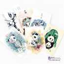 Hand-Painted Postcards: Colorful life of panda (6 pieces)