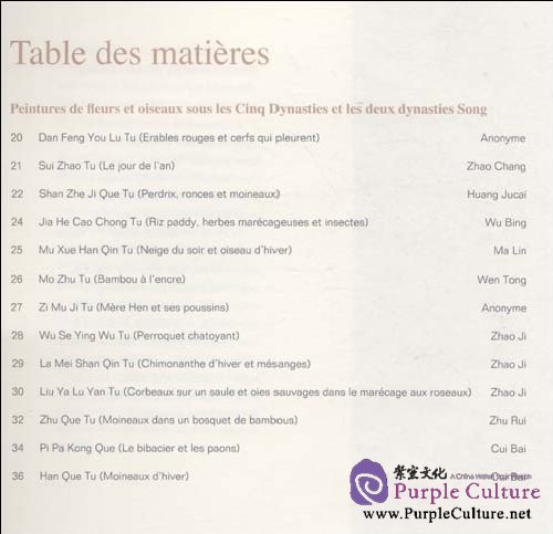 Table of contents: Peinture De Fleurs Et Oiseaux Dans La Chine Ancienne/ Flower-and-bird Painting in Ancient China, French Ed (ISBN:9787508518008)