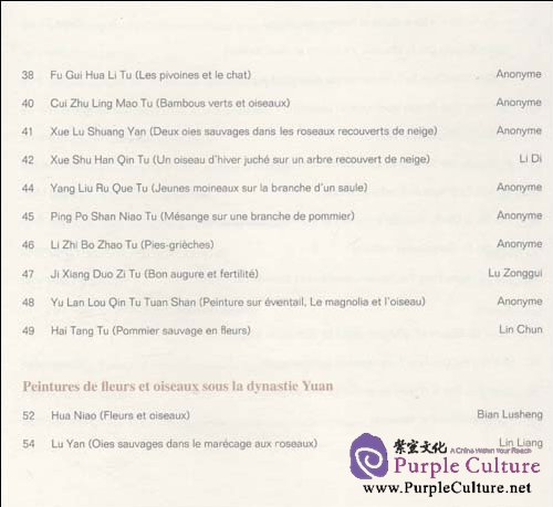 Table of contents: Peinture De Fleurs Et Oiseaux Dans La Chine Ancienne/ Flower-and-bird Painting in Ancient China, French Ed (ISBN:9787508518008)