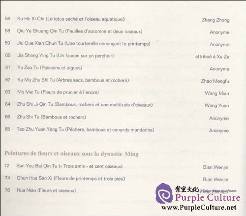 Table of contents: Peinture De Fleurs Et Oiseaux Dans La Chine Ancienne/ Flower-and-bird Painting in Ancient China, French Ed (ISBN:9787508518008)