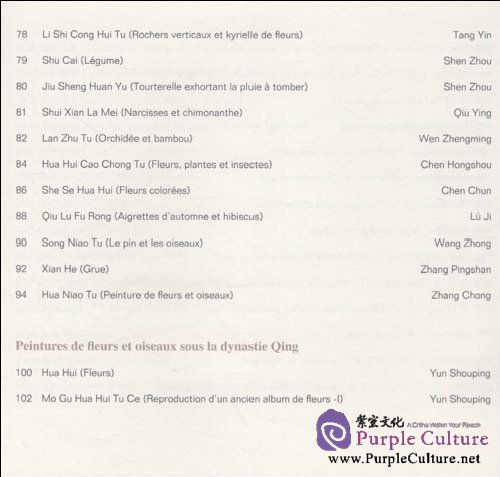 Table of contents: Peinture De Fleurs Et Oiseaux Dans La Chine Ancienne/ Flower-and-bird Painting in Ancient China, French Ed (ISBN:9787508518008)