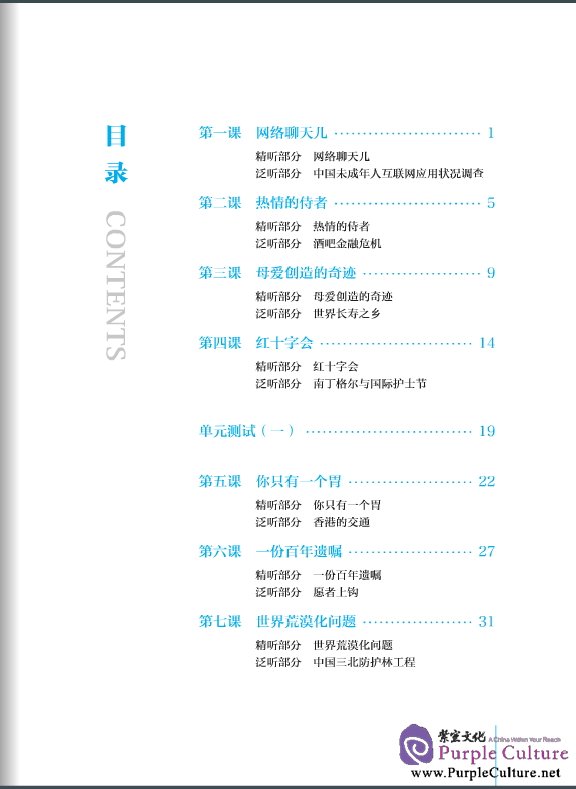 Table of contents: Advanced Chinese Listening (2nd Edition) I (with Listening Scripts and Reference Answers, MP3) (ISBN:9787561936306)