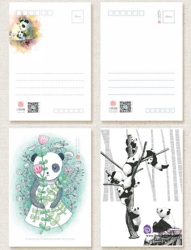 Sample pages of Hand-Painted Postcards: Colorful life of panda (6 pieces)
