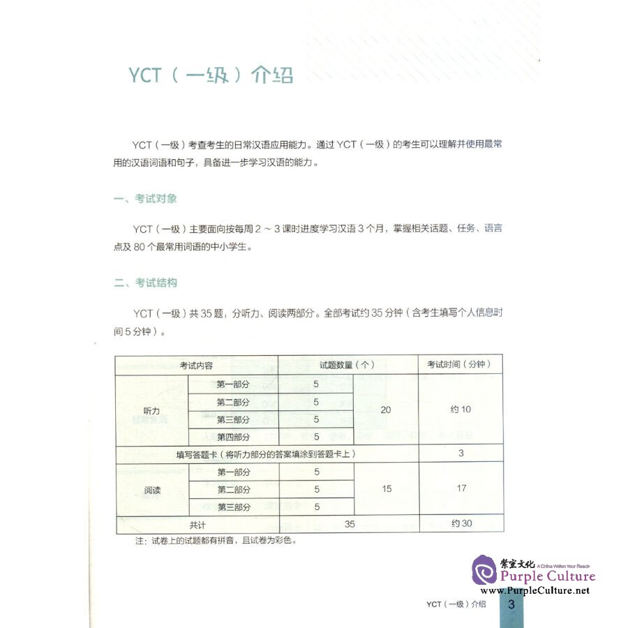 Sample pages of YCT Test Syllabus & Guide Level 1 (2016 version) (ISBN:9787040457872)