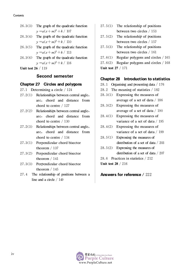 Table of contents: Shanghai Maths One Lesson One Exercise: Grade 9 (ISBN:9787567582613)