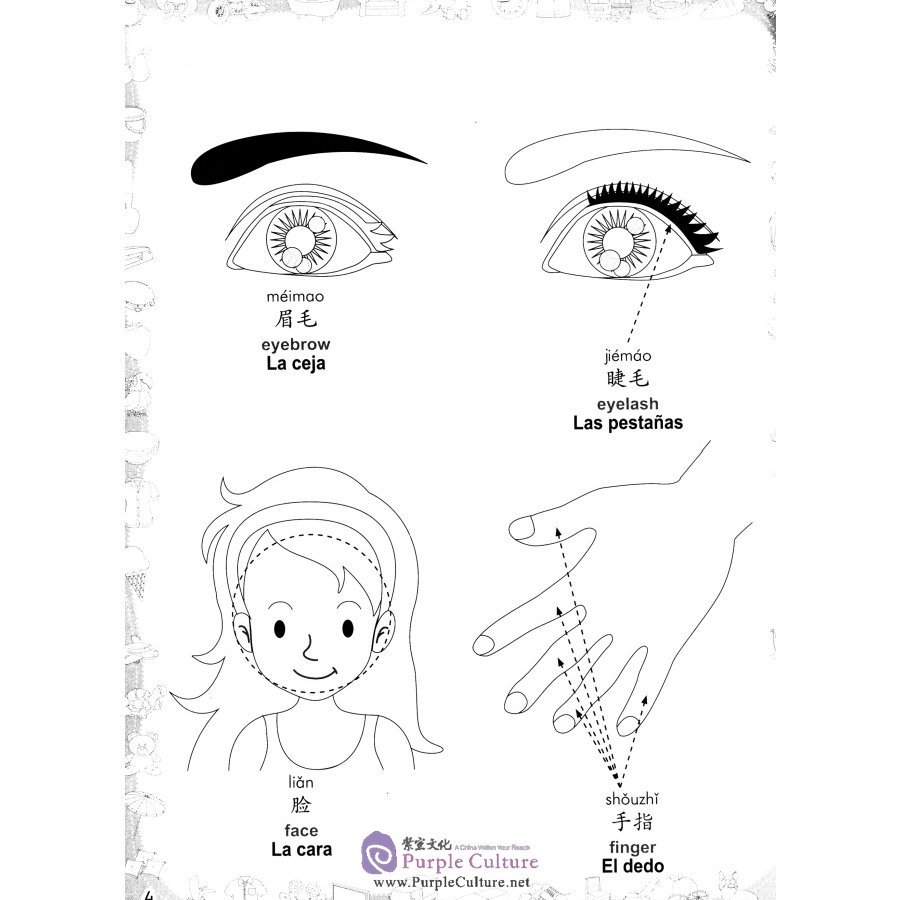 Sample pages of Coloring Book of Chinese Words (Chinese-English-Spanish) (ISBN:9787513814133, 7513814139)