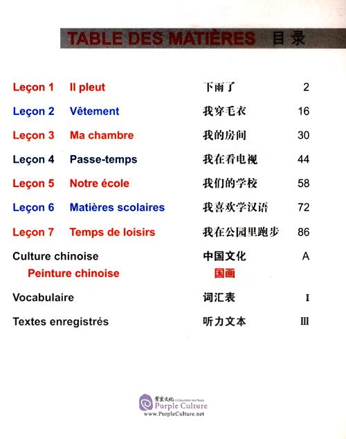 Table of contents: La langue chinoise pas à pas pour les enfants: Manuel 4B (ISBN:9787561951194)