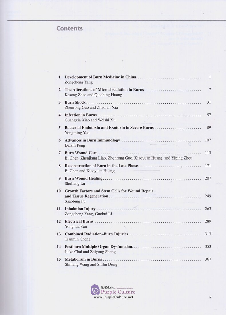 Table of contents: Chinese Burn Surgery (ISBN:9787117234290)