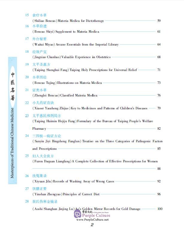Table of contents: Masterpieces of traditional Chinese medicine (ISBN:9787564177089)
