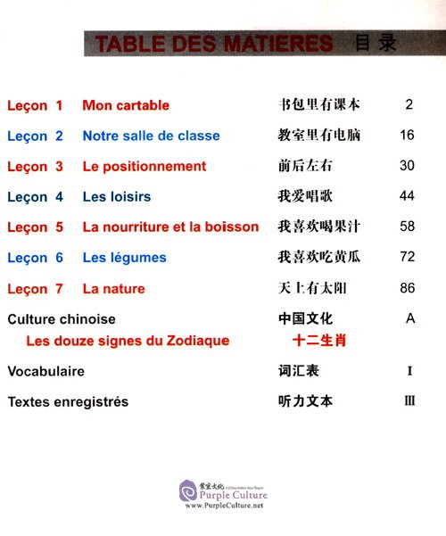 Table of contents: La langue chinoise pas à pas pour les enfants: Manuel 3B (ISBN:9787561944905)