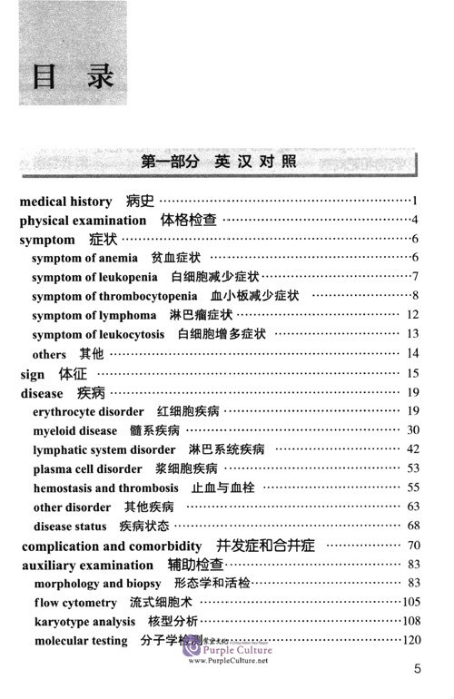 Table of contents: English-Chinese Chinese-English Hematology Vocabulary Handbook (ISBN:9787117295222)