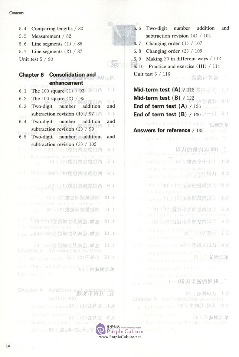 Table of contents: Shanghai Maths One Lesson One Exercise (2nd Edition): Grade 1 (Second Semester) (ISBN:9787567599826)