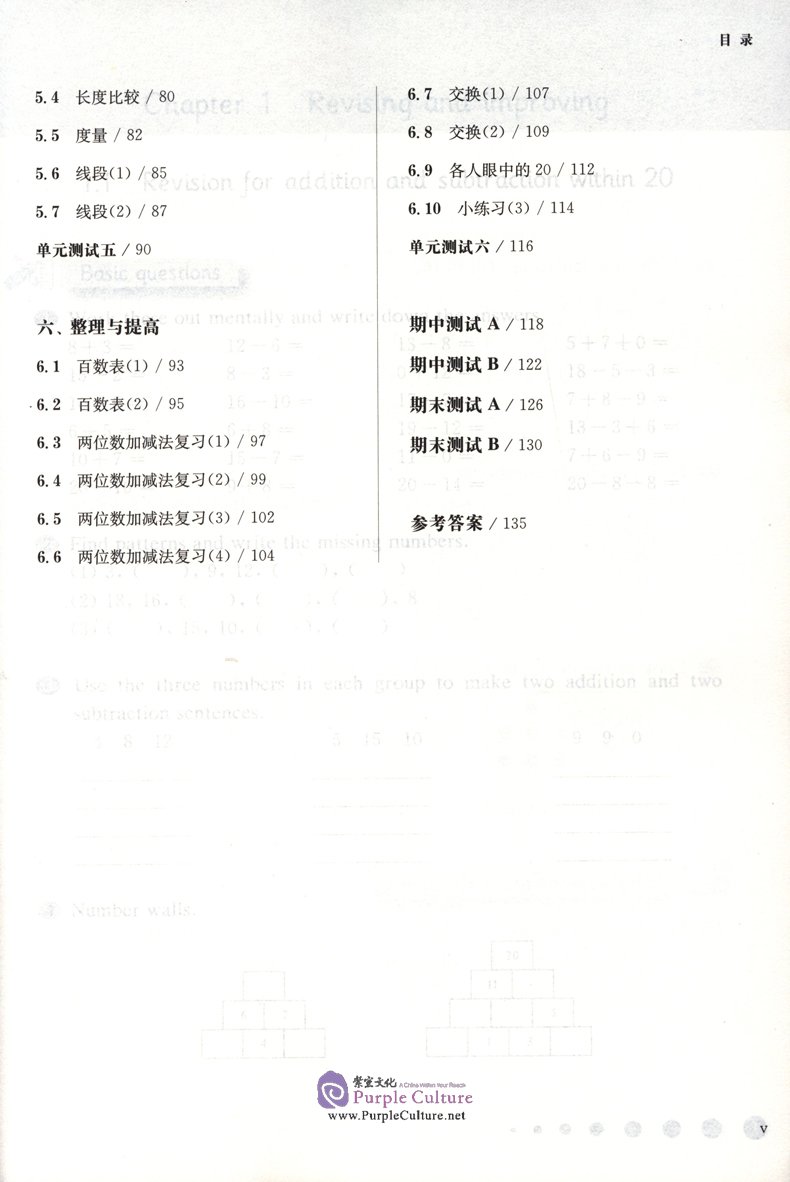 Table of contents: Shanghai Maths One Lesson One Exercise (2nd Edition): Grade 1 (Second Semester) (ISBN:9787567599826)