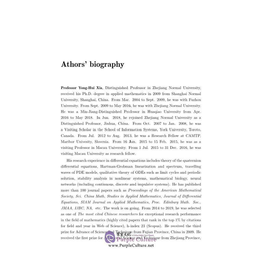 Sample pages of Theory and Applications of Quaternion-valued Differential Equations (ISBN:9787030690562)