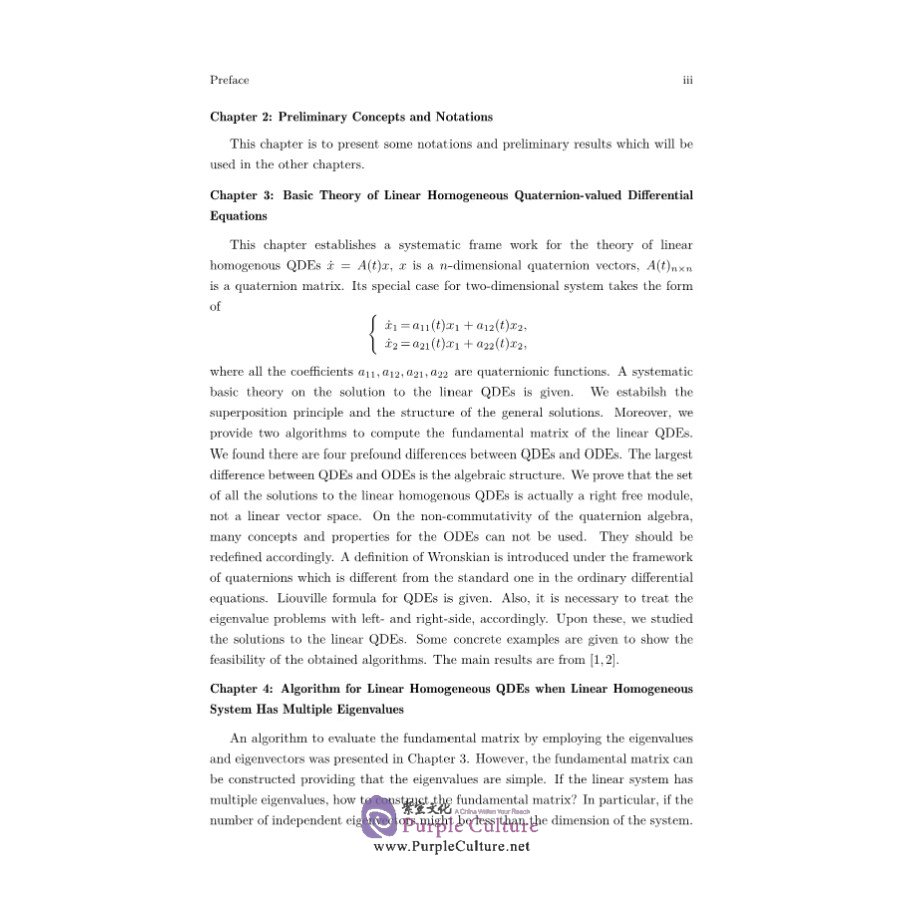 Sample pages of Theory and Applications of Quaternion-valued Differential Equations (ISBN:9787030690562)