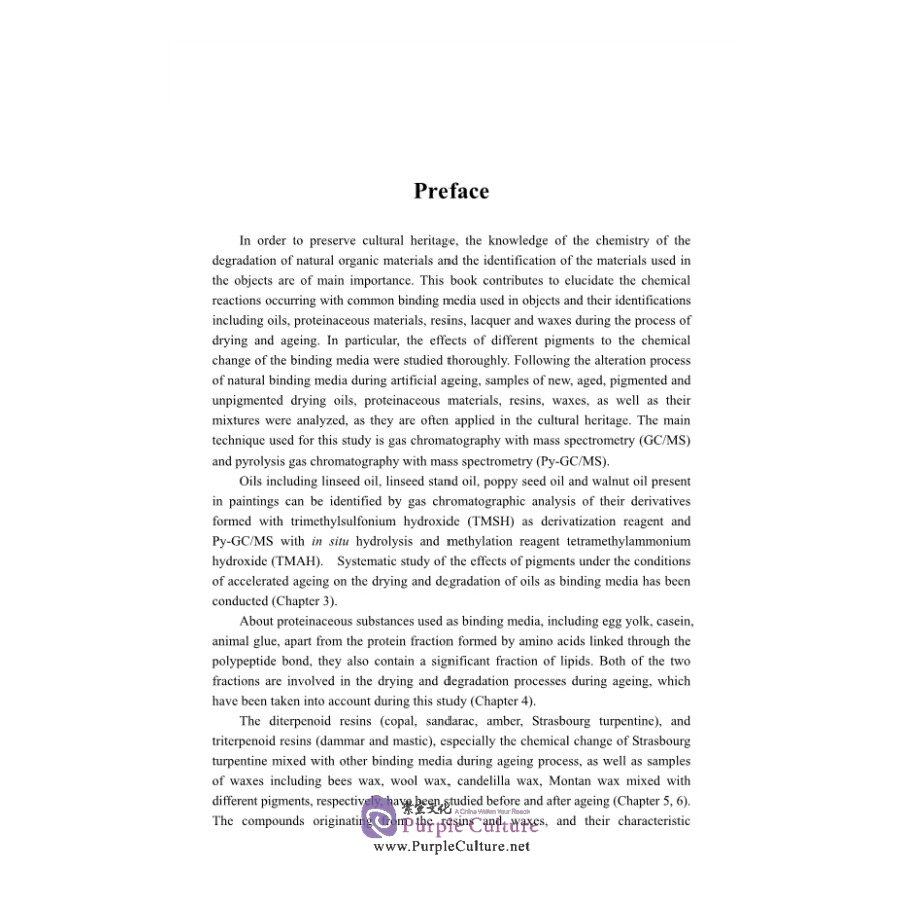 Sample pages of Study of Natural Organic Binding Media Used in Cultural Heritage by Gas Chromatography / Mass Spectrometry (ISBN:9787030671554)