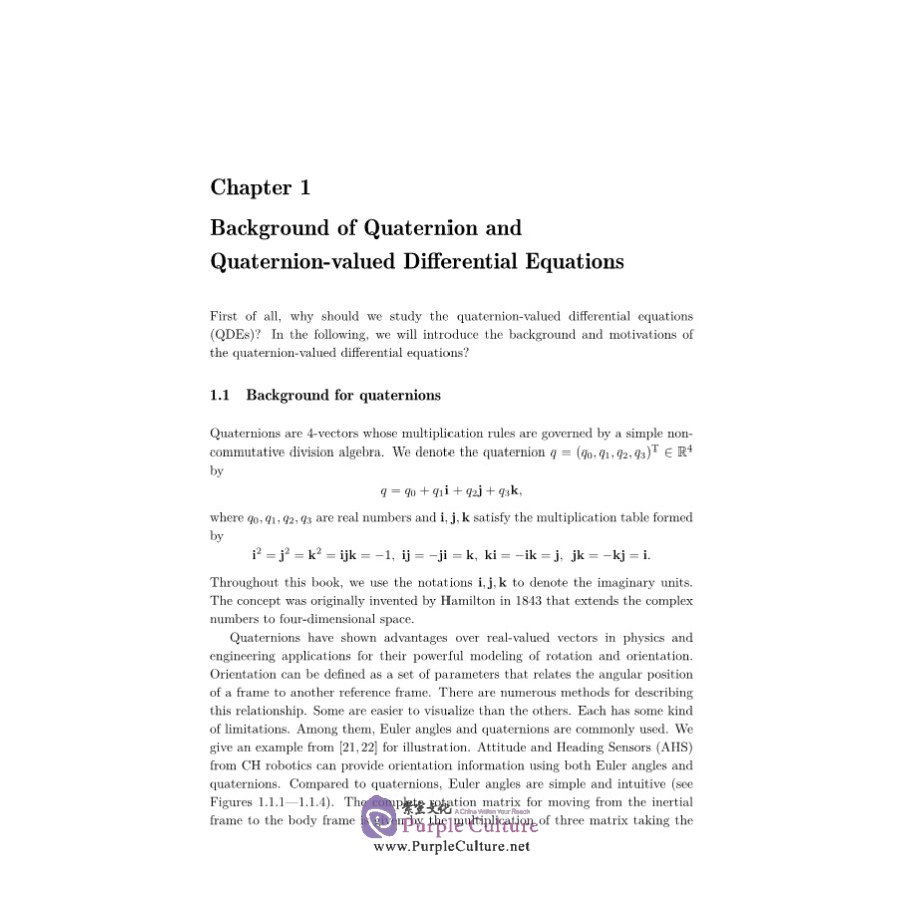 Sample pages of Theory and Applications of Quaternion-valued Differential Equations (ISBN:9787030690562)