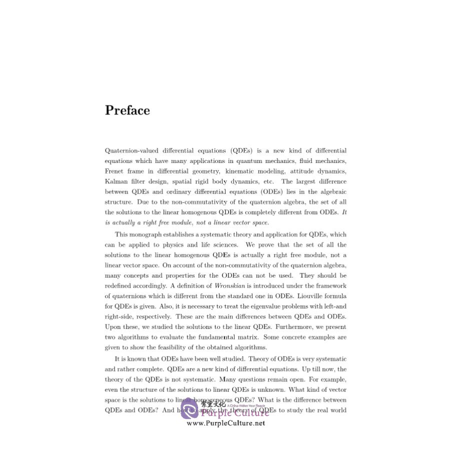 Sample pages of Theory and Applications of Quaternion-valued Differential Equations (ISBN:9787030690562)