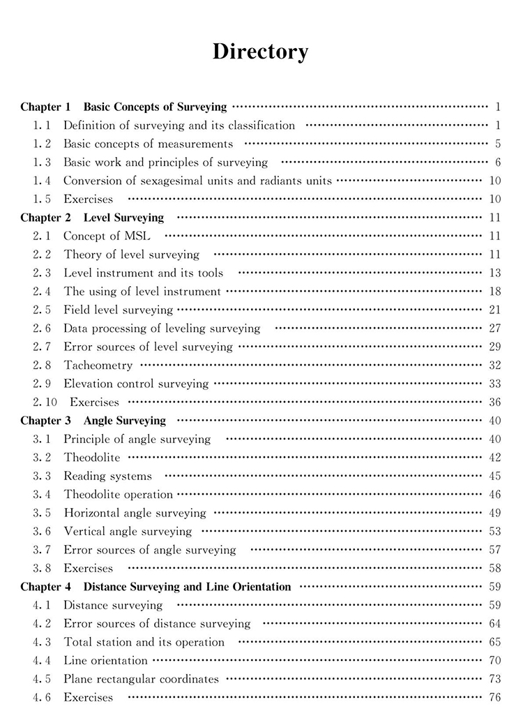 Table of contents: Engineering Surveying (ISBN:9787112264148)