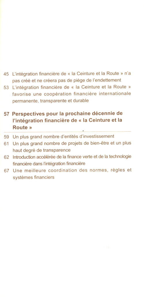 Table of contents: Dix ans de l’initiative La Ceinture et la Route: Intégration financière (ISBN:9787119136226)