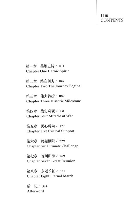 Table of contents: The Long March (ISBN:9787510475030)