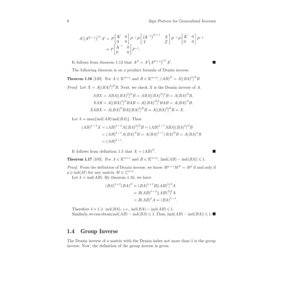 Sample pages of Sign Pattern for Generalized Inverses (ISBN:9787030685681)