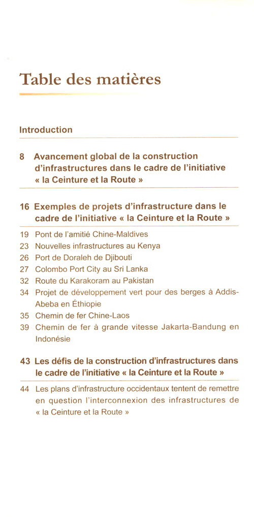 Table of contents: Dix ans de l’initiative La Ceinture et la Route: Interconnexion des infrastructures (ISBN:9787119136134)