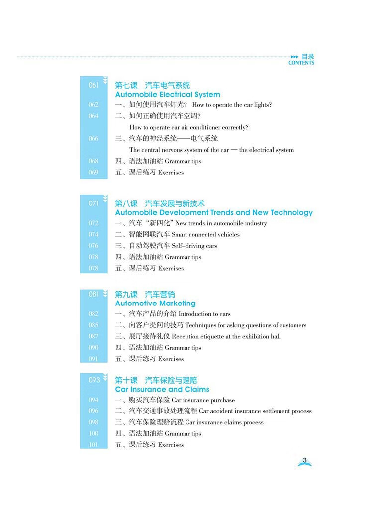 Table of contents: Chinese for Automobile Industry (English Edition) (ISBN:9787523214466)