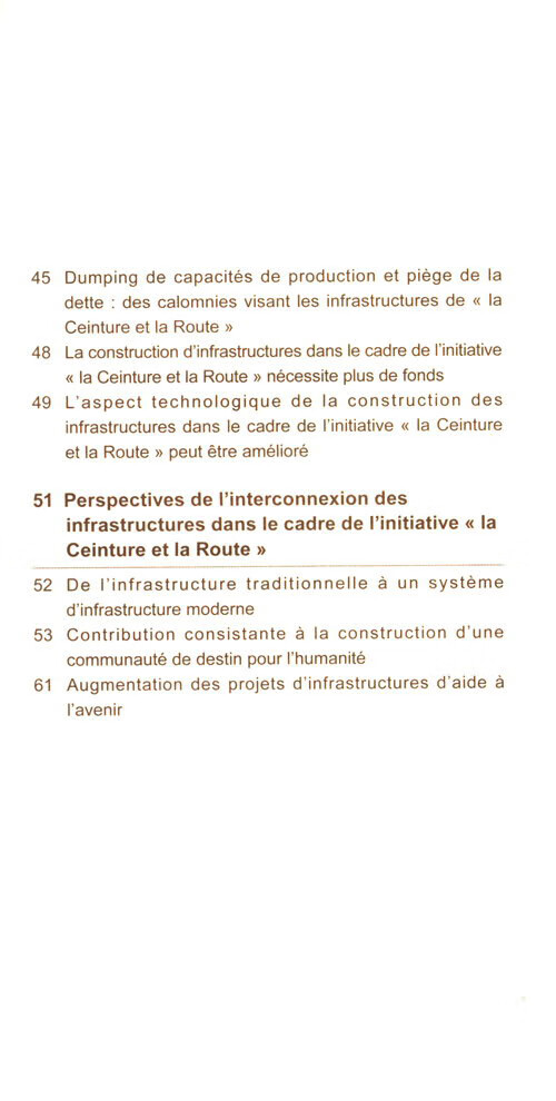 Table of contents: Dix ans de l’initiative La Ceinture et la Route: Interconnexion des infrastructures (ISBN:9787119136134)