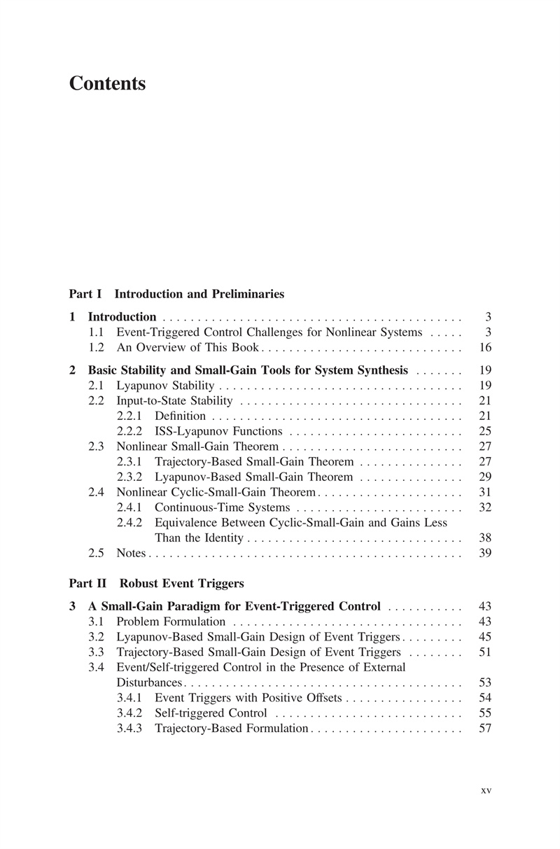 Table of contents: Robust Event Triggered Control of Nonlinear Systems (ISBN:9787568061926)