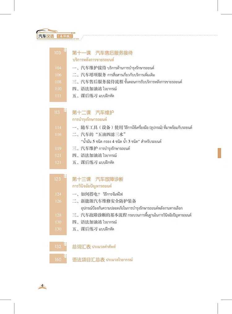 Table of contents: Chinese For Automobile  (Thai Version) (ISBN:9787523216606)