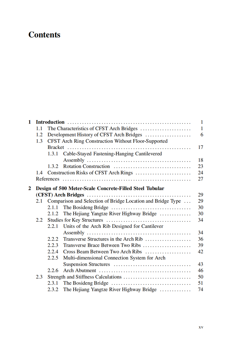 Table of contents: Innovative Technology for 500-meter Scale Concrete-Filled Steel Tubular Arch Bridge Construction (ISBN:9787547868645)