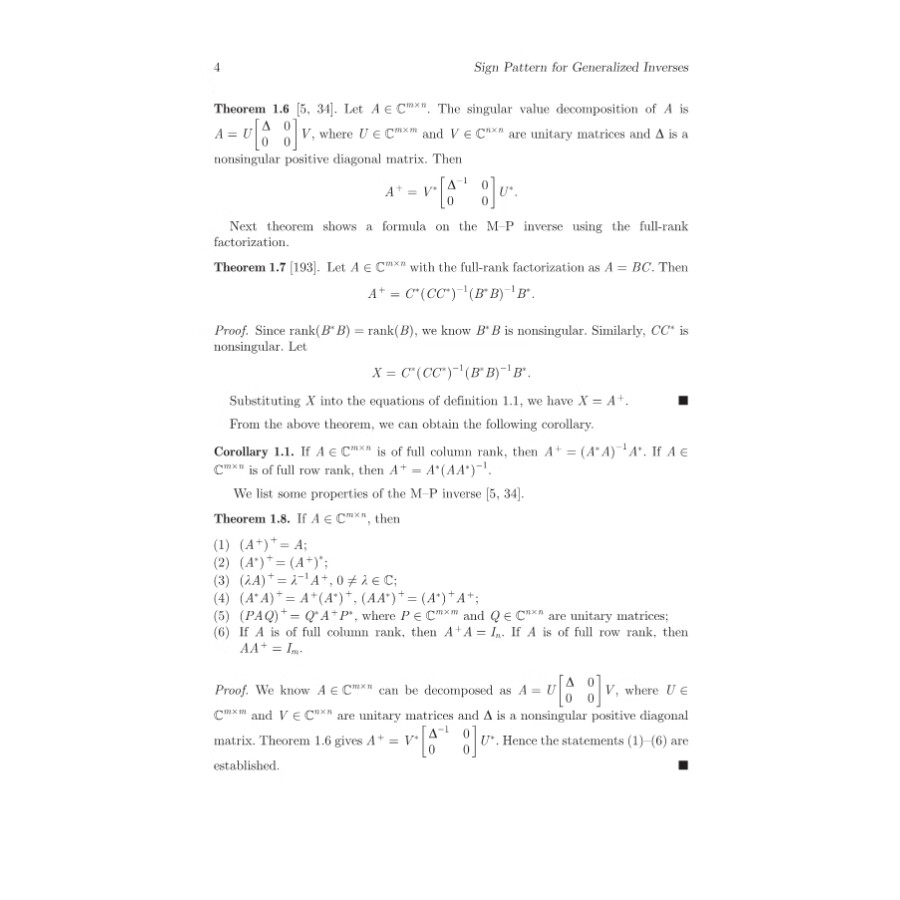 Sample pages of Sign Pattern for Generalized Inverses (ISBN:9787030685681)