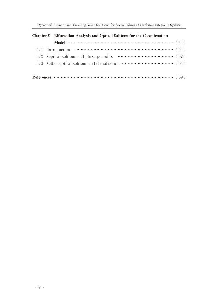 Table of contents: Dynamical Behavior and Travelling Wave Solutions for Several Kinds of Nonlinear Integrable Systems (ISBN:9787569070972)