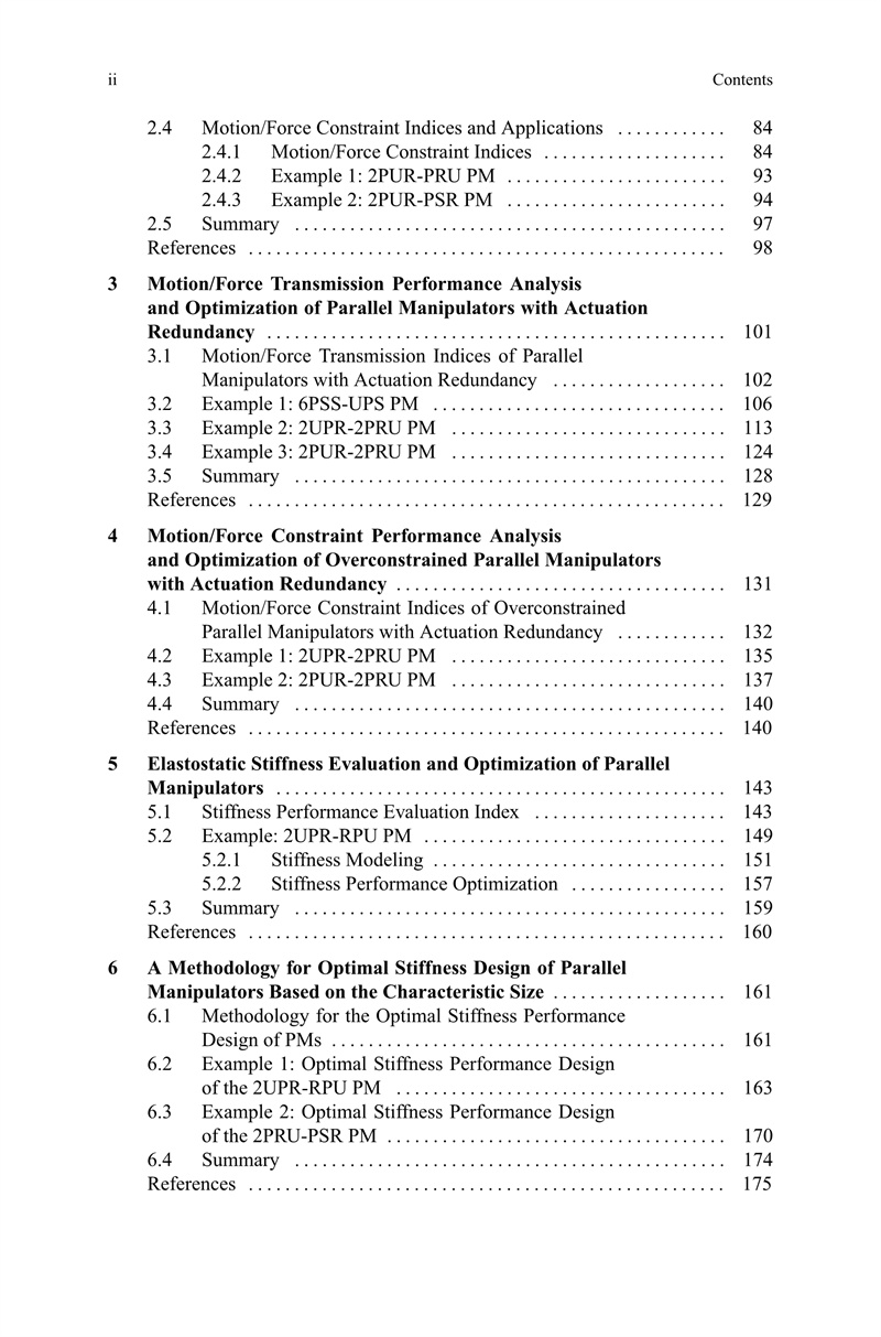 Table of contents: Performance Analysis and Optimization of Parallel Manipulators (ISBN:9787577201429)