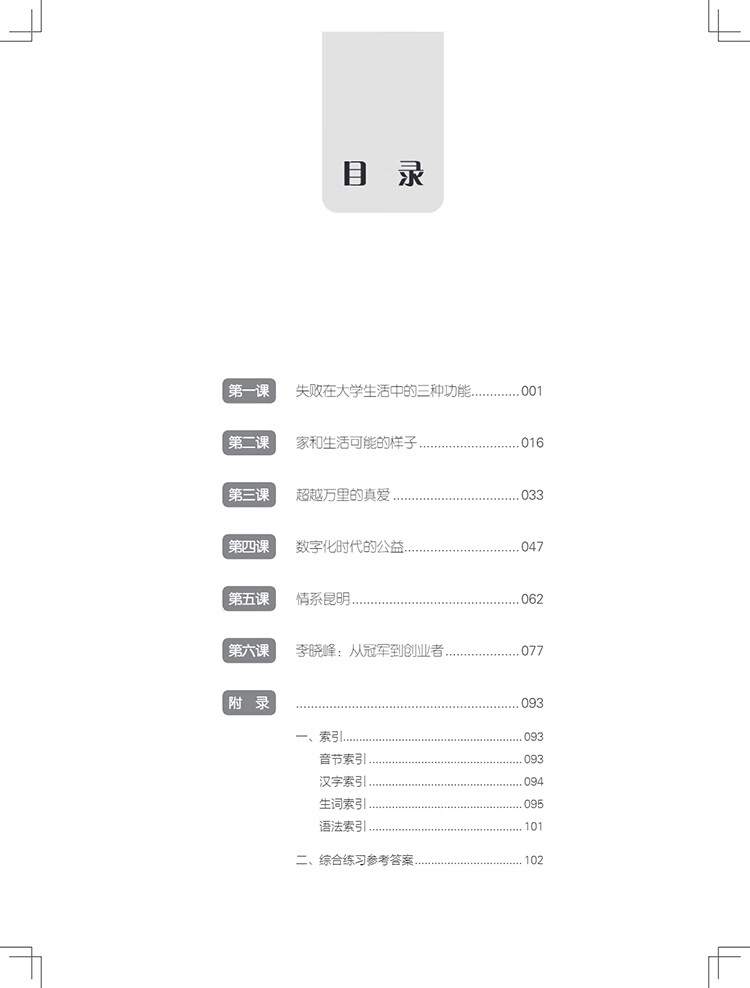 Table of contents: New Century Chinese Intermediate Level Book 1 (ISBN:9787513828260)