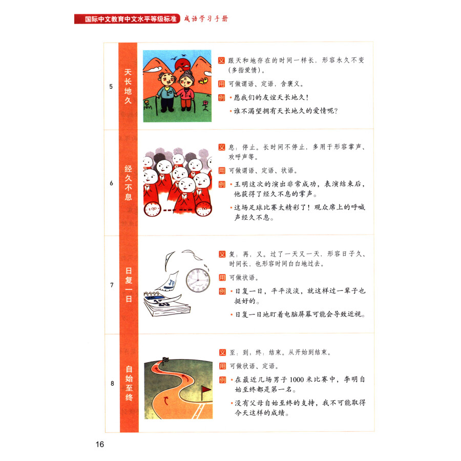 Sample pages of Chinese Proficiency Grading Standards for International Chinese Language Education: Idiom Learning Handbook (ISBN:9787561966372)