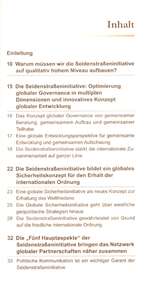 Table of contents: Zehn Jahre Seidenstraßeninitiative Welchen Nutzen hat Sie der Welt Gebracht? (ISBN:9787119135793)