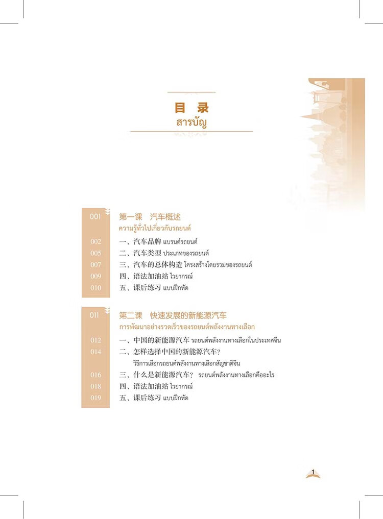 Table of contents: Chinese For Automobile  (Thai Version) (ISBN:9787523216606)