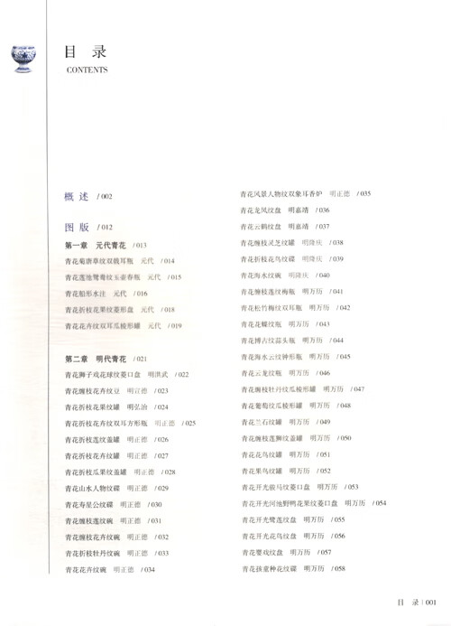 Table of contents: Blue and white Porcelain from the Guangzhou Museum (ISBN:9787807750352)