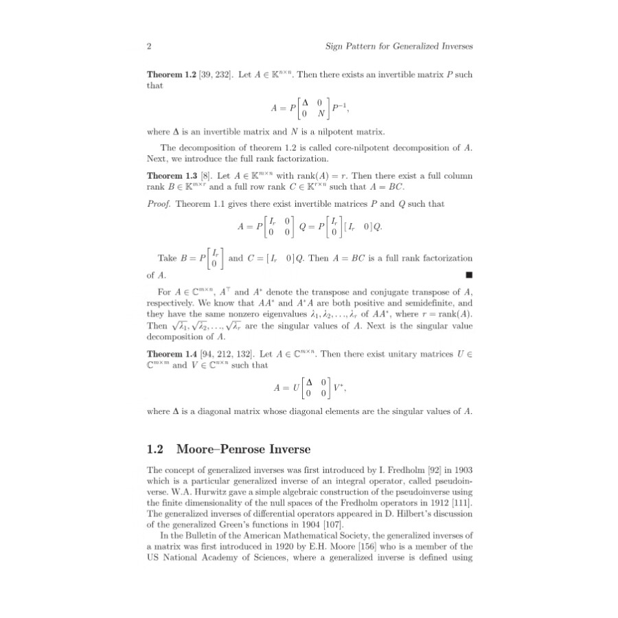Sample pages of Sign Pattern for Generalized Inverses (ISBN:9787030685681)