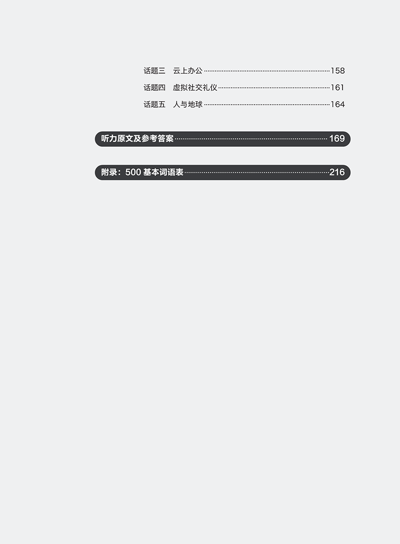 Table of contents: IBDP-Mandarin ab initio Listening and Reading (ISBN:9787513824255)