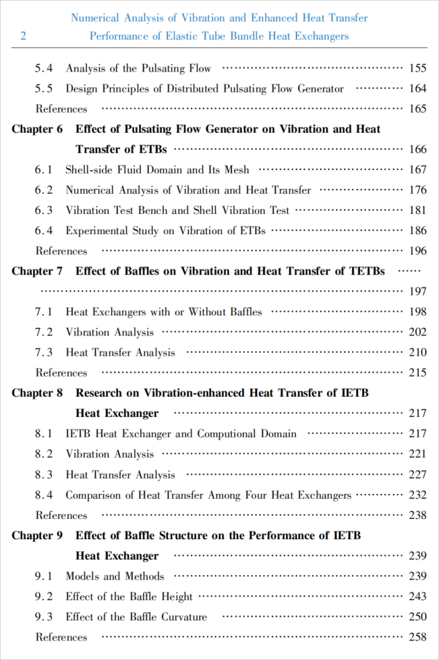 Table of contents: Numerical Analysis of Vibration and Enhanced Heat Transfer Performance of Elastic Tube Bundle Heat Exchanger (ISBN:9787576717600)