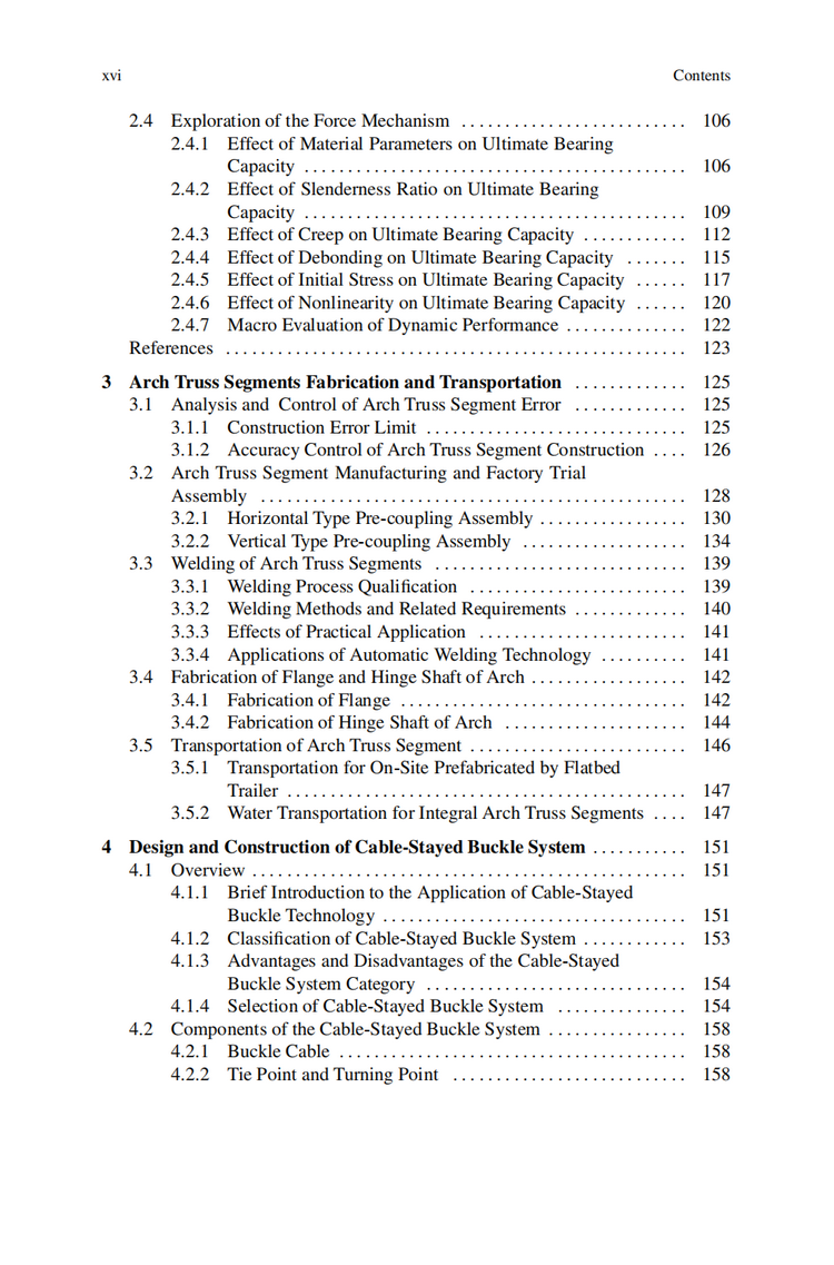 Table of contents: Innovative Technology for 500-meter Scale Concrete-Filled Steel Tubular Arch Bridge Construction (ISBN:9787547868645)