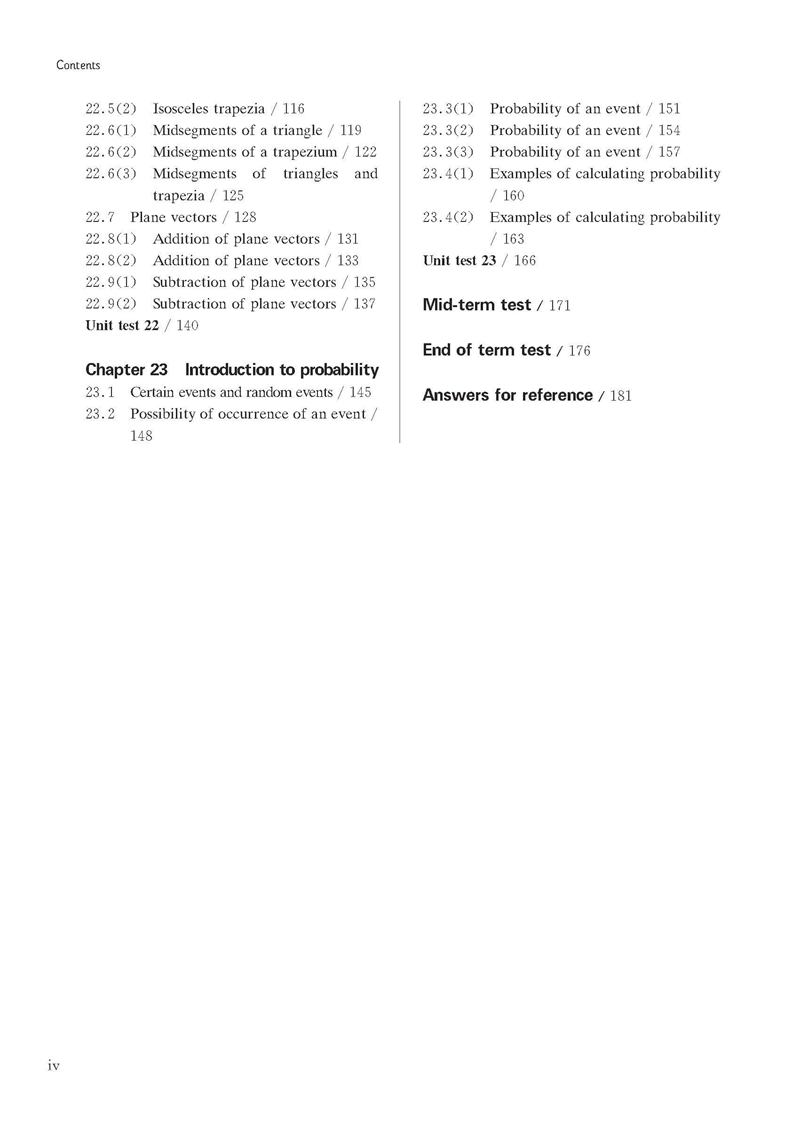Table of contents: Shanghai Maths One Lesson One Exercise (2nd Edition) Grade 8 (Second Semester) (ISBN:9787576015768)