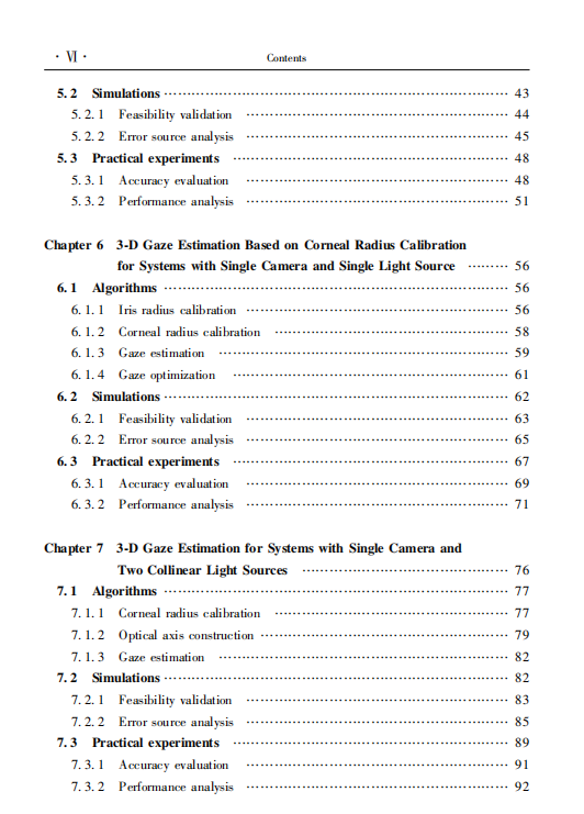 Table of contents: Three-Dimensional Gaze Estimation for Single Camera Systems (ISBN:9787502497996)