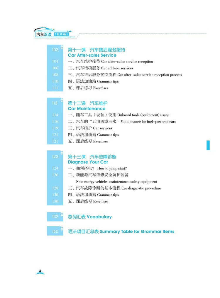 Table of contents: Chinese for Automobile Industry (English Edition) (ISBN:9787523214466)