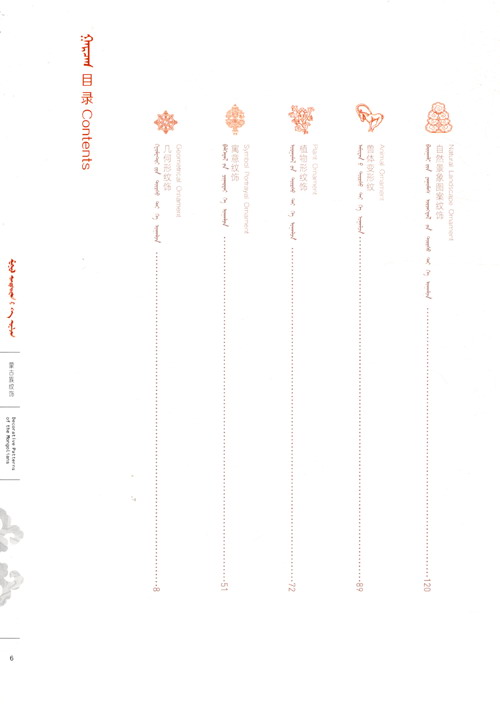 Table of contents: Decorative Patterns of The Mongolians (ISBN:9787549717507)
