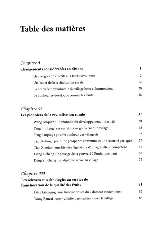 Table of contents: UN VILLAGE: HEUREUX A XIANGXI - Changputang sur la voie de la société de moyenne aisance (ISBN:9787119140346)
