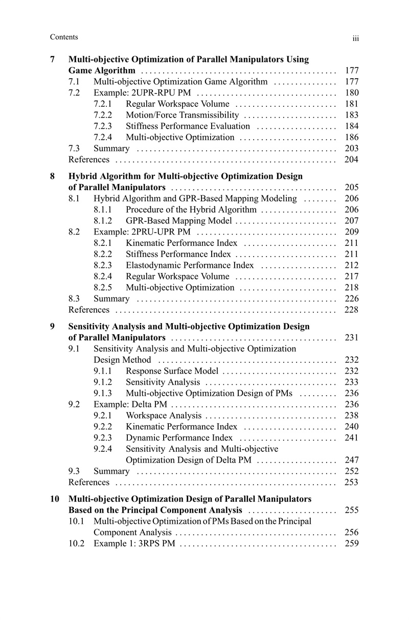 Table of contents: Performance Analysis and Optimization of Parallel Manipulators (ISBN:9787577201429)